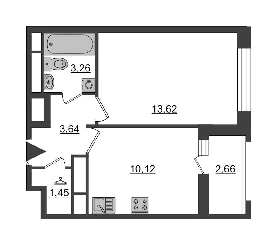 Однокомнатная квартира в : площадь 33.42 м2 , этаж: 5 – купить в Санкт-Петербурге